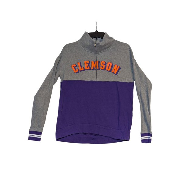 Clemson Tigers Victorias Secret PINK XS 1/4-Zip Pullover Sweatshirt Gray & Purpl - Picture 1 of 4